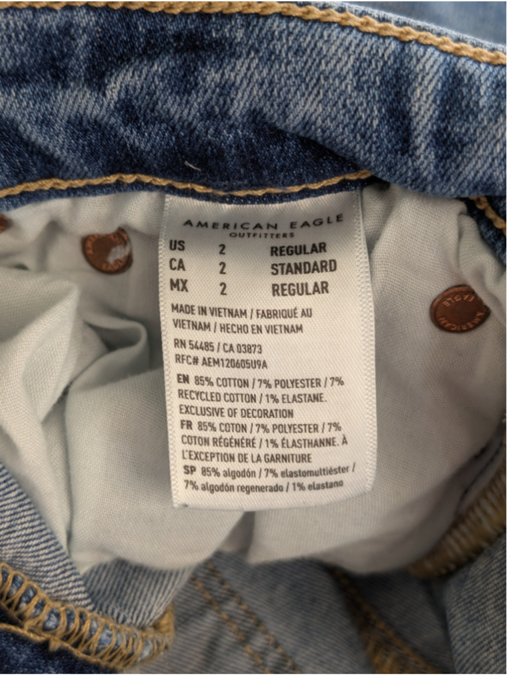 AE 2 Super Hi Rise Flare Jeans Frayed Distressed Medium Blue Wash American Eagle - Picture 12 of 12